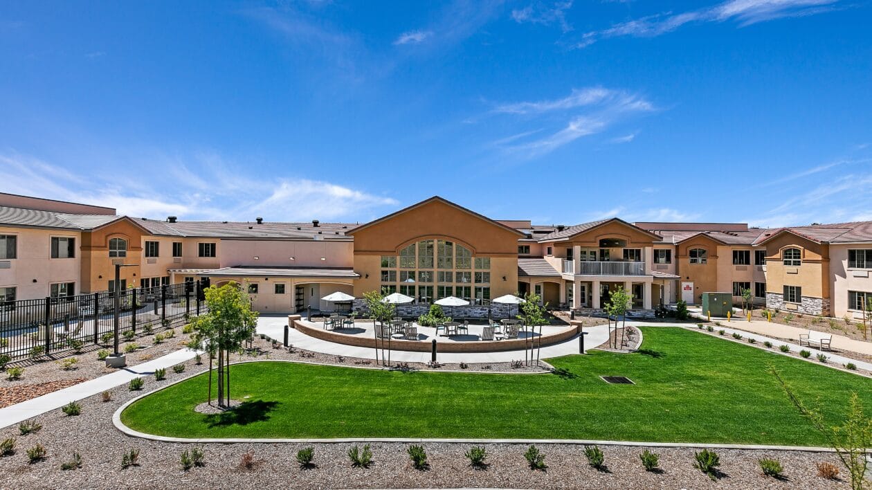 Aerial view of the facility's outdoor space and architecture