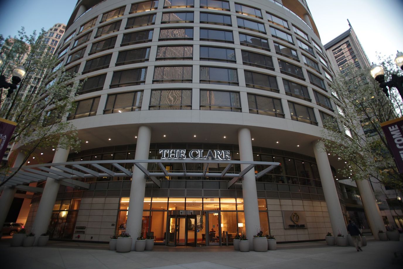 The Clare building entrance with large windows