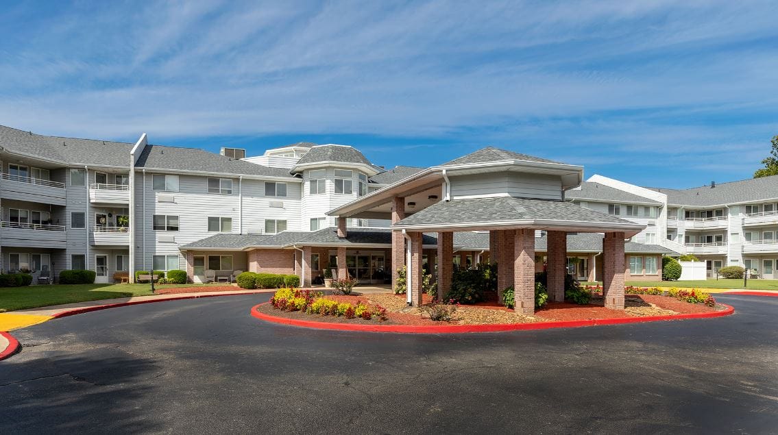 Exterior view of a senior living facility entrance