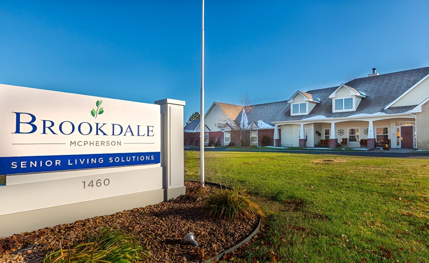 Exterior view of Brookdale McPherson with signage.