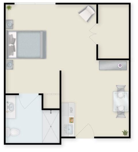Architectural floor plan of a resident room