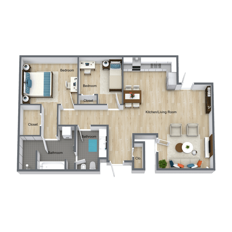 Architectural floor plan of a resident unit layout