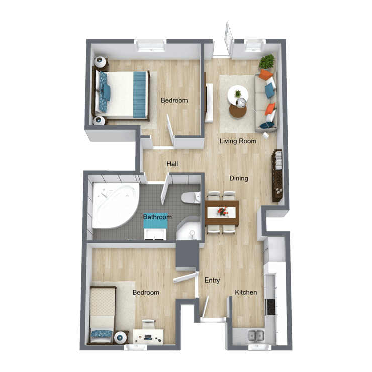 Architectural floor plan of a resident unit