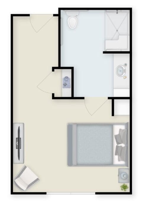 Floor plan of a private resident room
