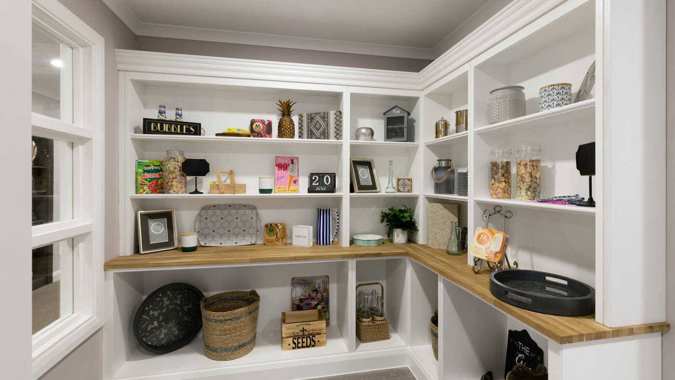 Neatly arranged shelves in a common area