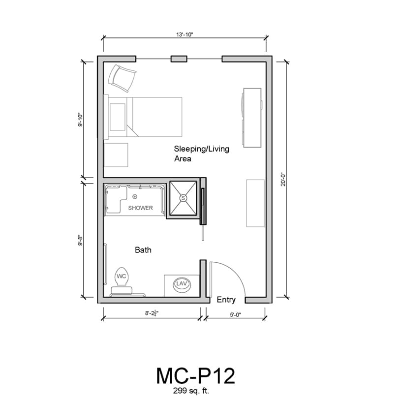 Architectural floor plan of a resident unit