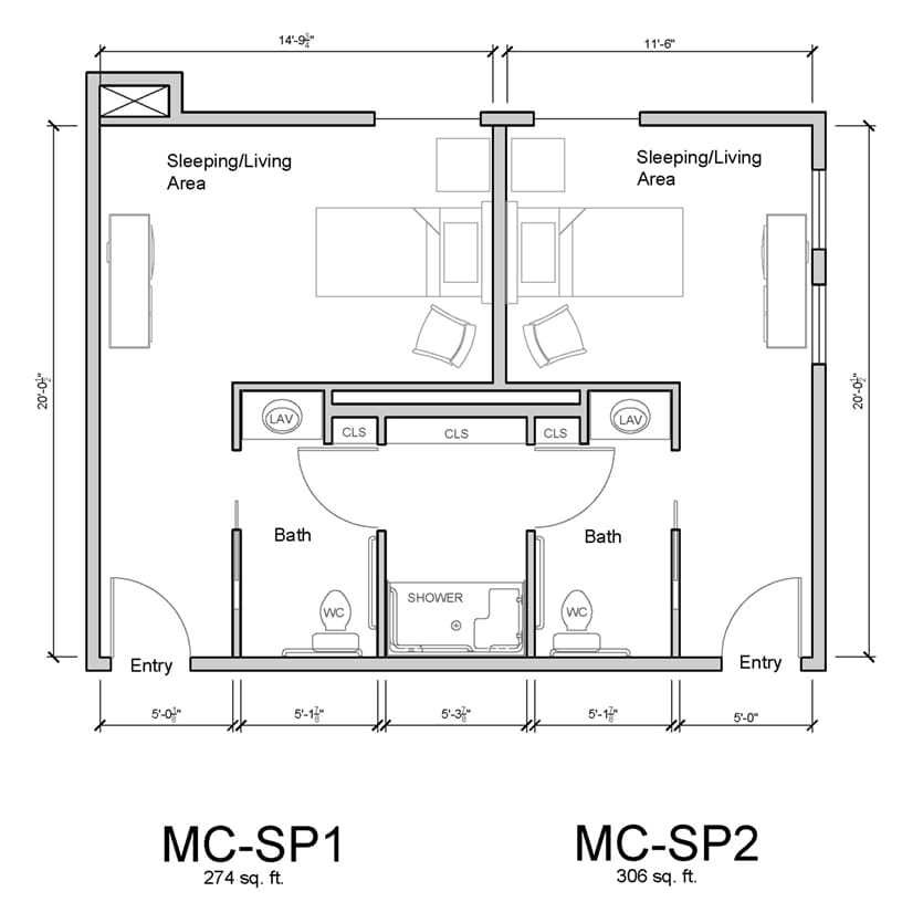 Architectural floor plan of resident units