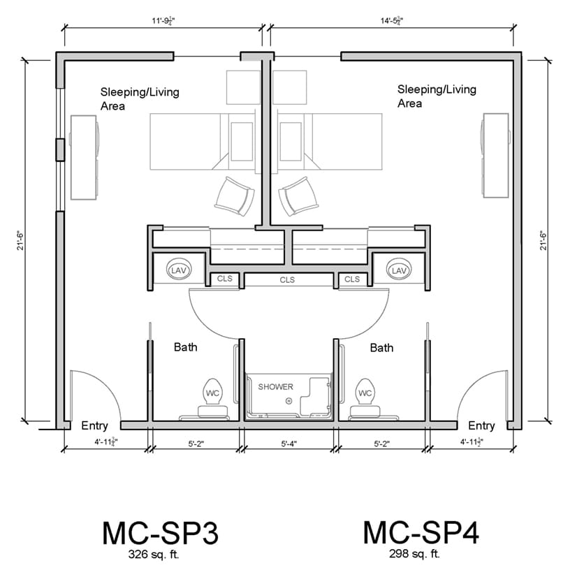 Architectural floor plan of memory care units