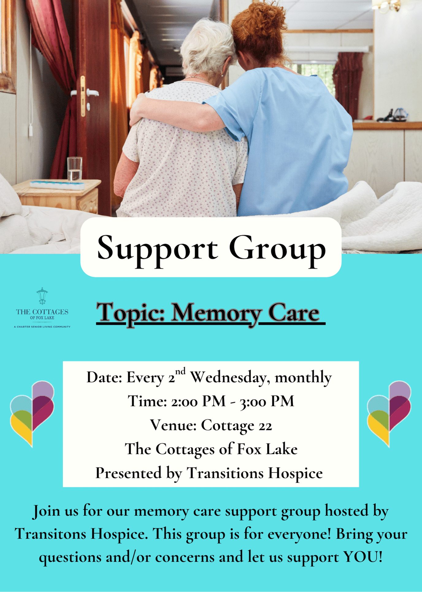 Residents participating in a memory care support group
