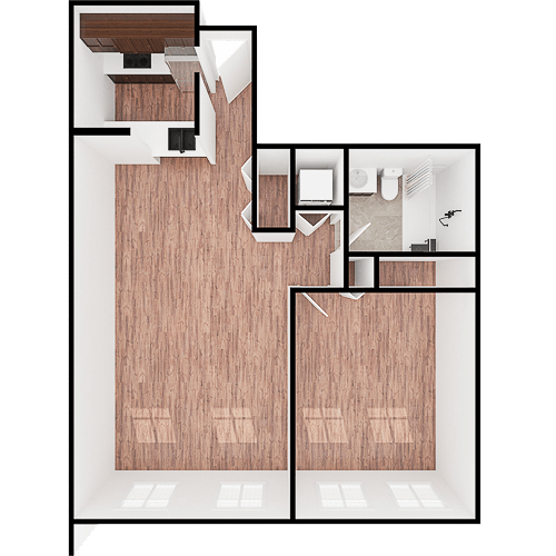 Architectural floor plan of a one-bedroom suite