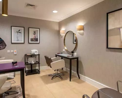 Beauty salon area with modern decor.