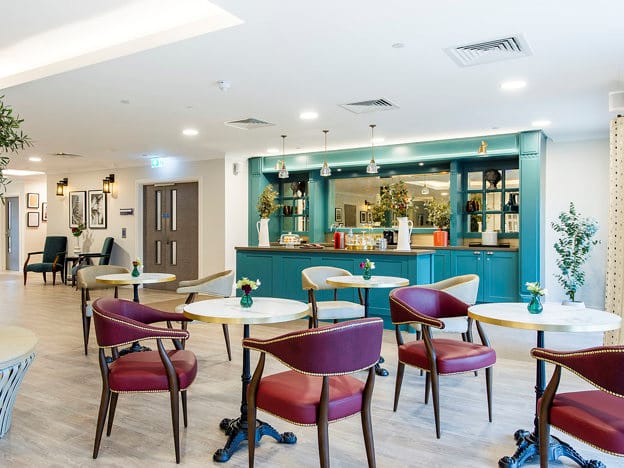 Bright and inviting common area with seating.