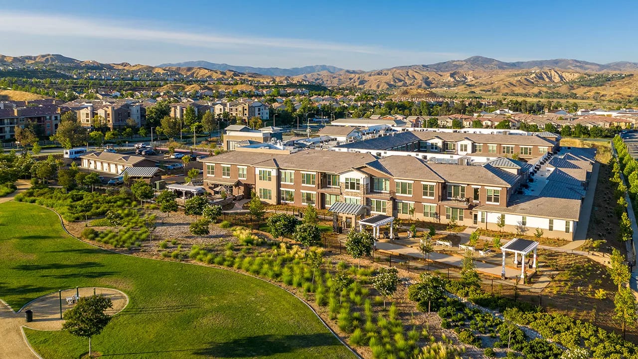 Aerial view of Villagio at Capriana building and grounds.