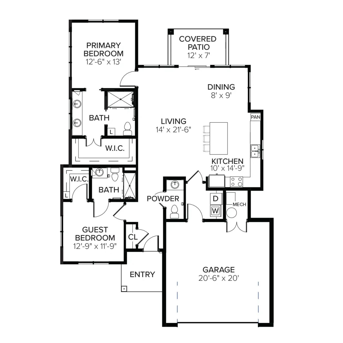 Architectural floor plan of a residence