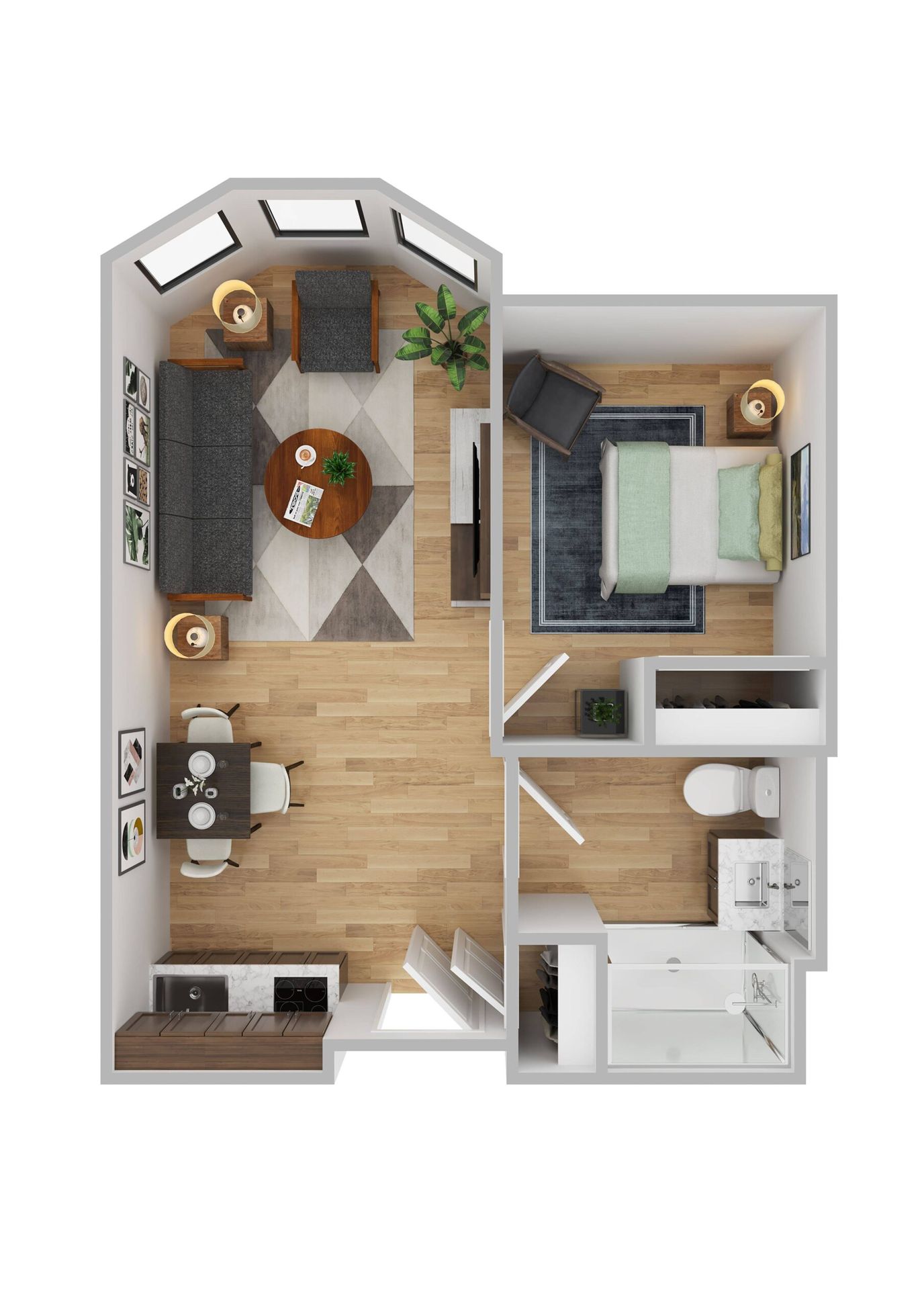 Aerial view of a small resident room layout