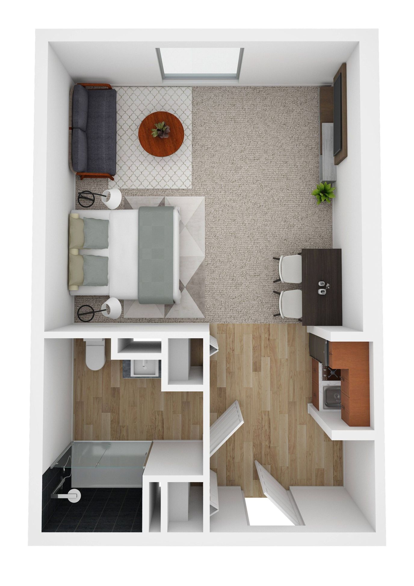 Stylized floor plan of a resident room