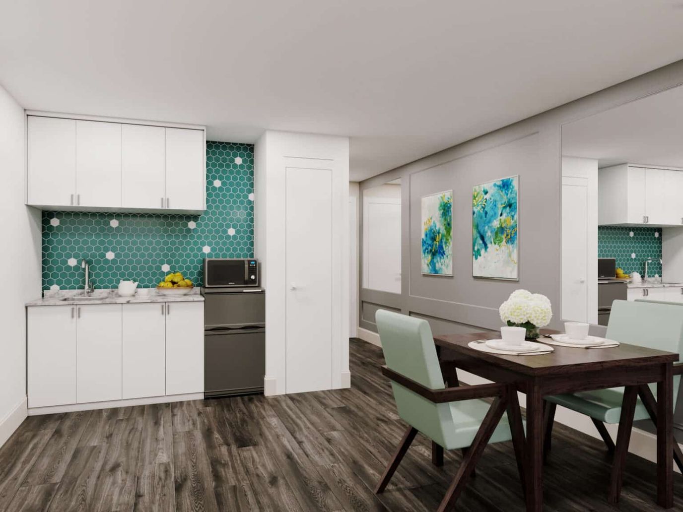 Modern kitchen area in a senior living facility