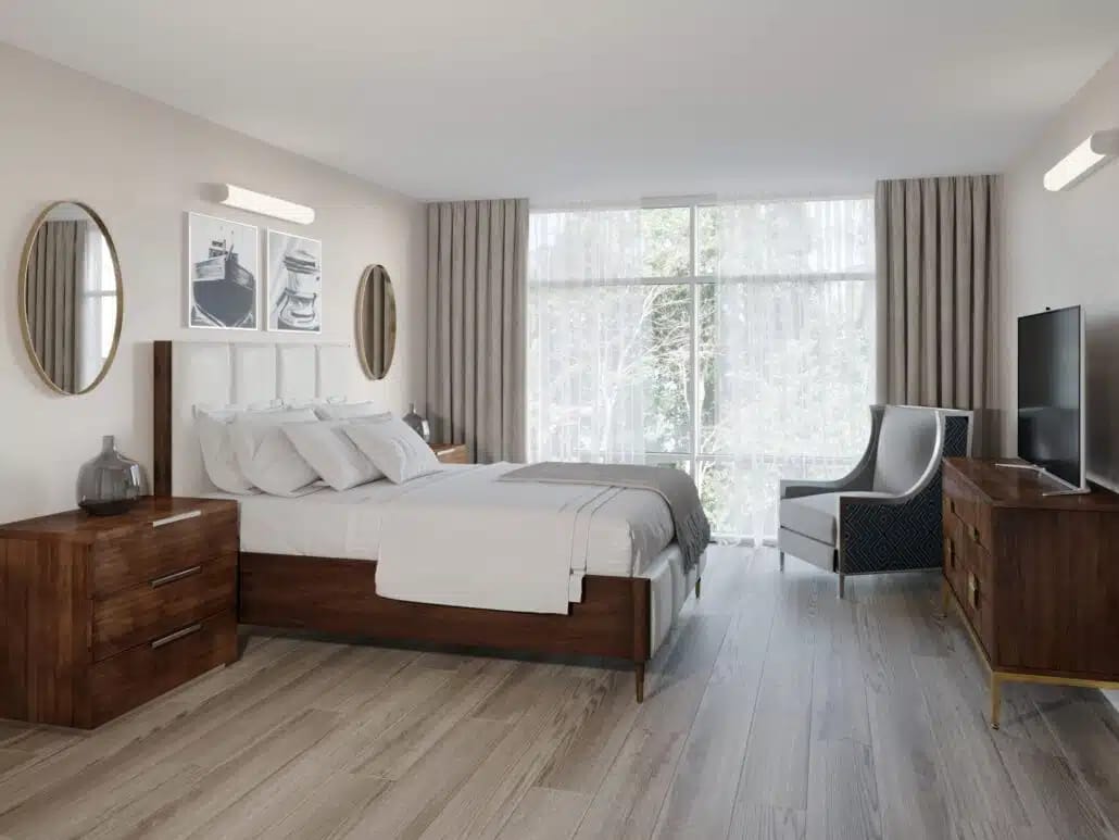 Well-furnished resident room with natural light