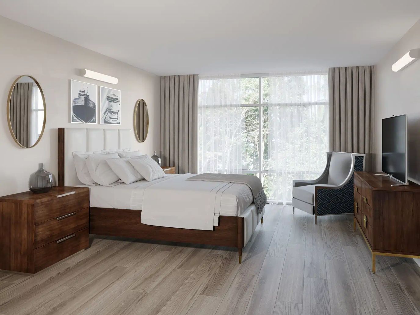 Well-furnished resident room with natural light