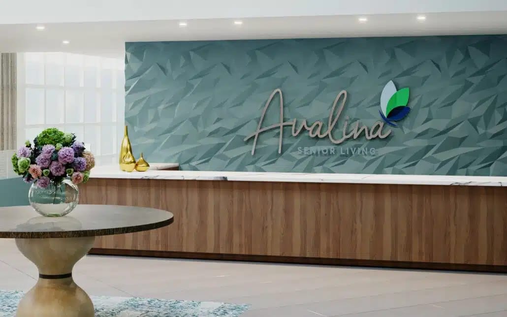 Interior reception area at Avalina Senior Living