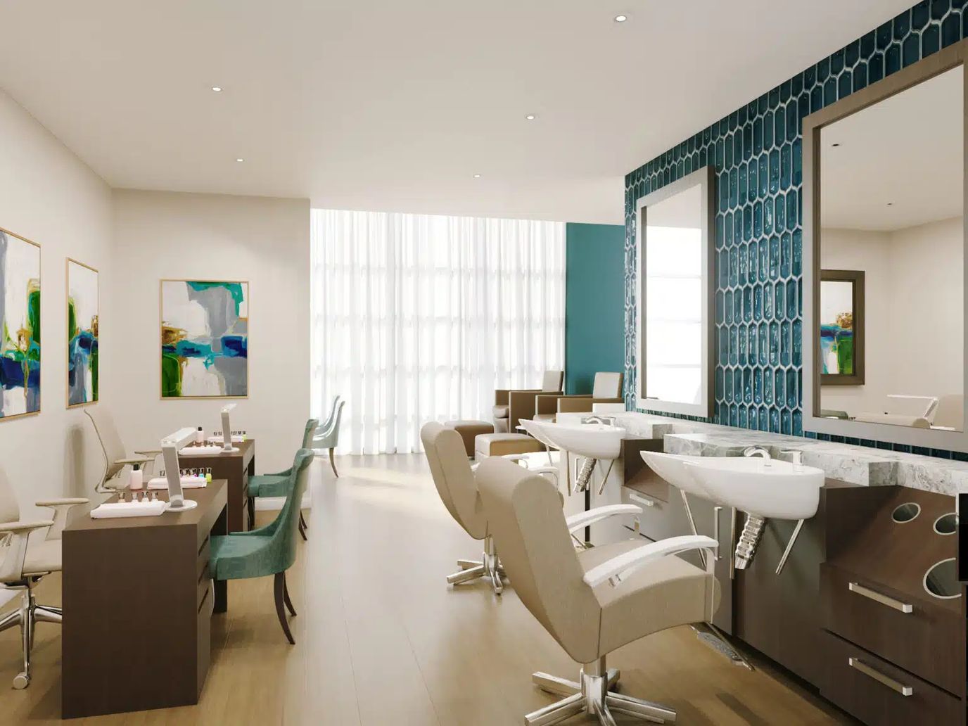 Interior view of a salon area with styling chairs