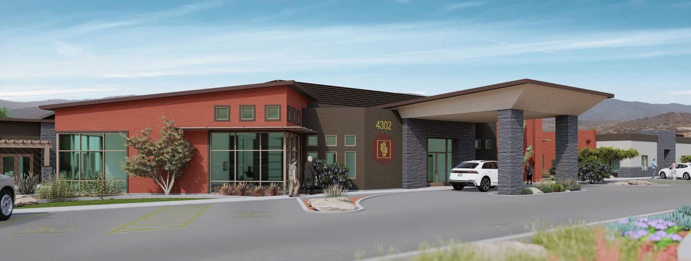 Modern assisted living facility exterior view