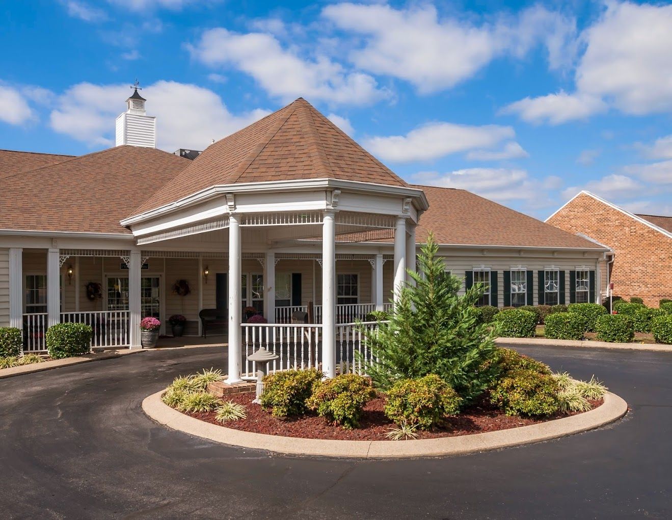 Exterior view of a senior living facility entrance