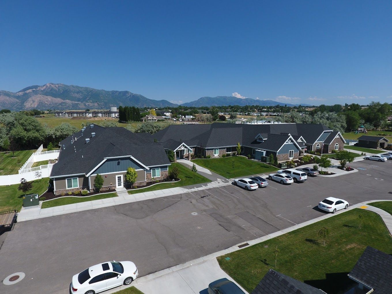 Aerial view of the assisted living community with outdoor space