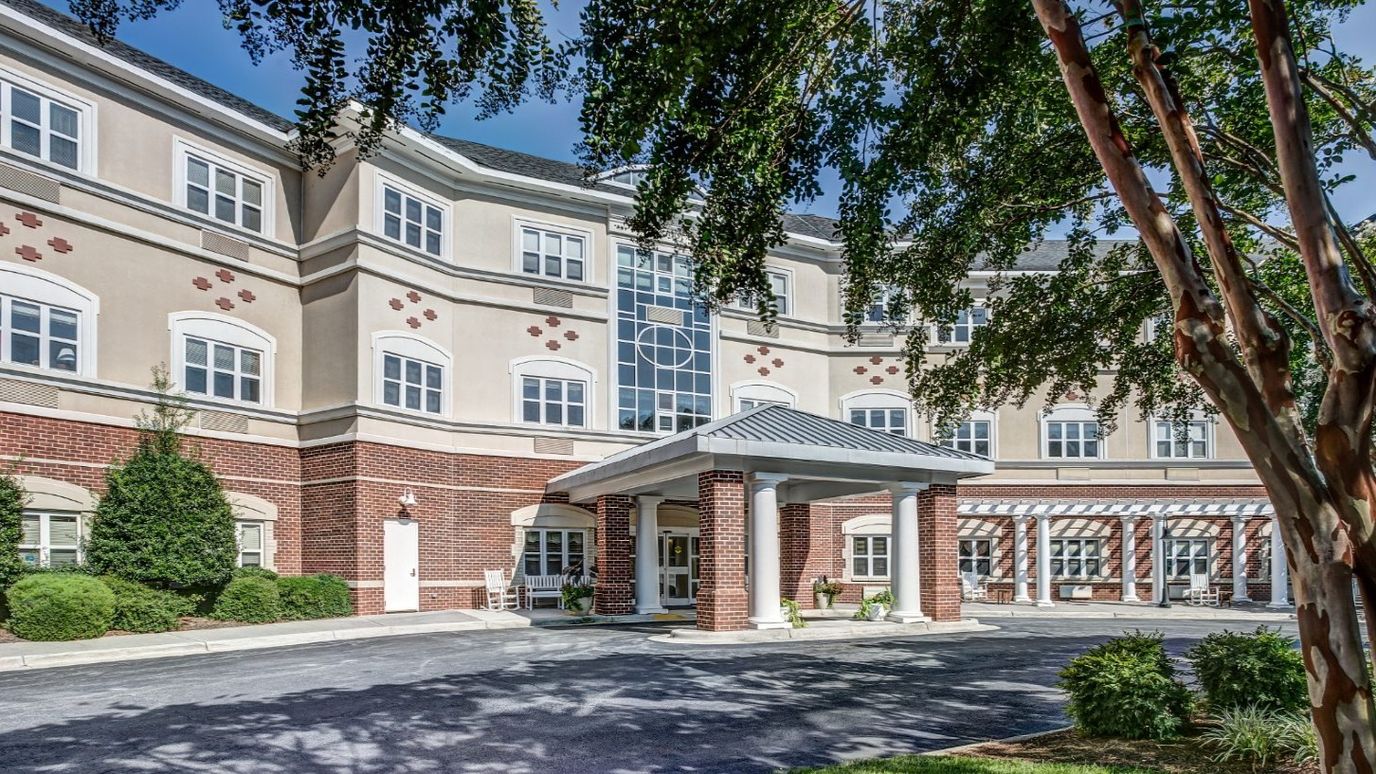 Exterior view of assisted living facility entrance
