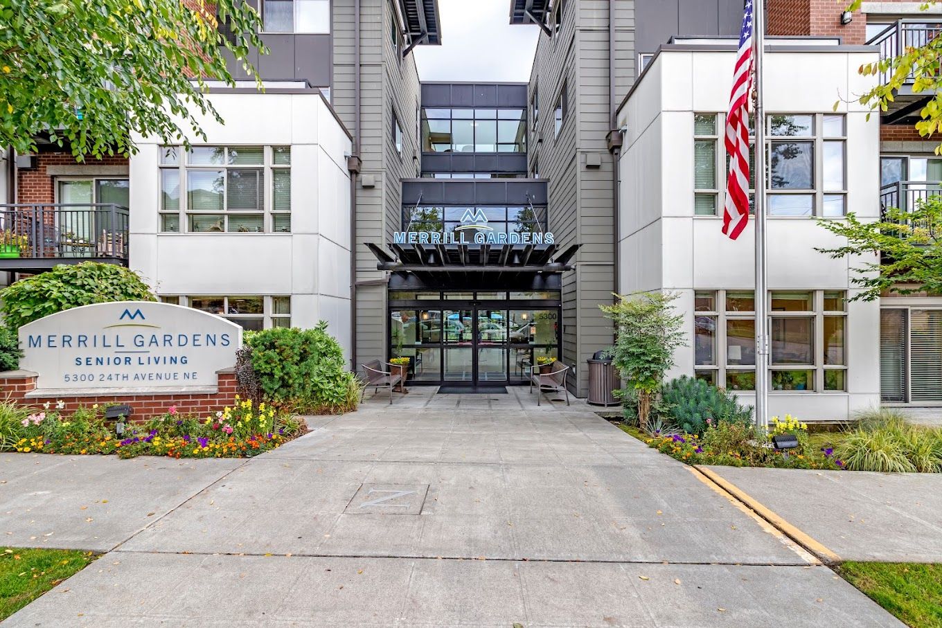 Entrance of Merrill Gardens senior living facility