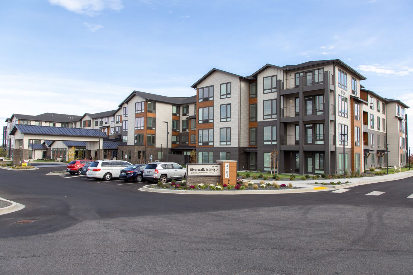 Exterior view of a modern senior living facility