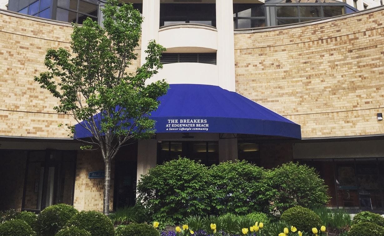Exterior view of The Breakers at Edgewater Beach entrance