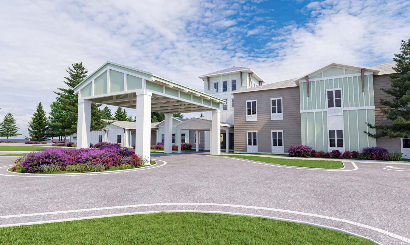 Exterior view of the facility with a covered entrance