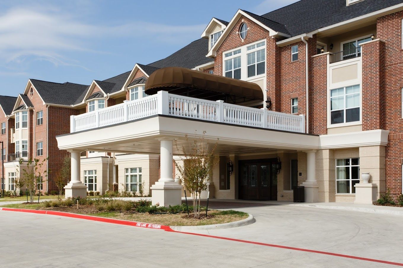 Exterior view of a senior living facility entrance