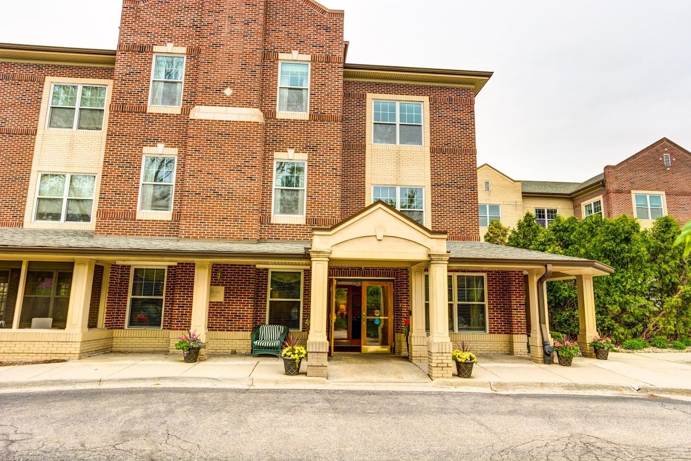 Exterior view of a senior living facility entrance