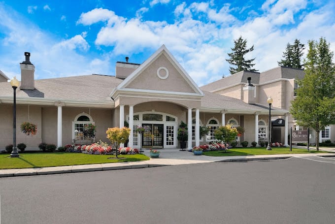 Exterior view of a senior living facility entrance