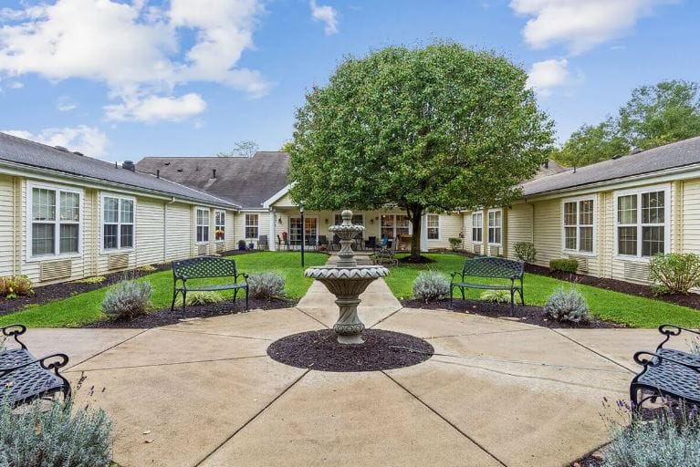 Courtyard with seating and landscaping features