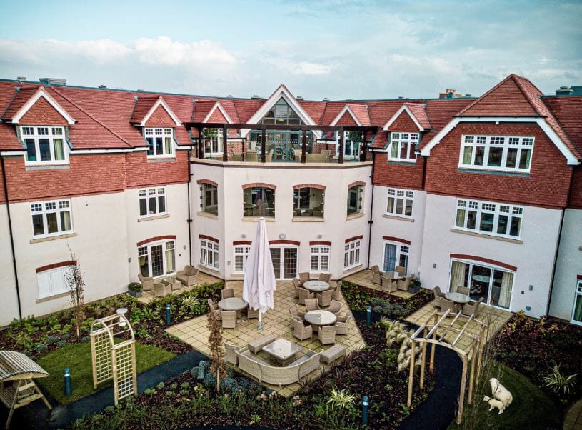 Aerial view of the courtyard and building of Cavendish Park Care Home