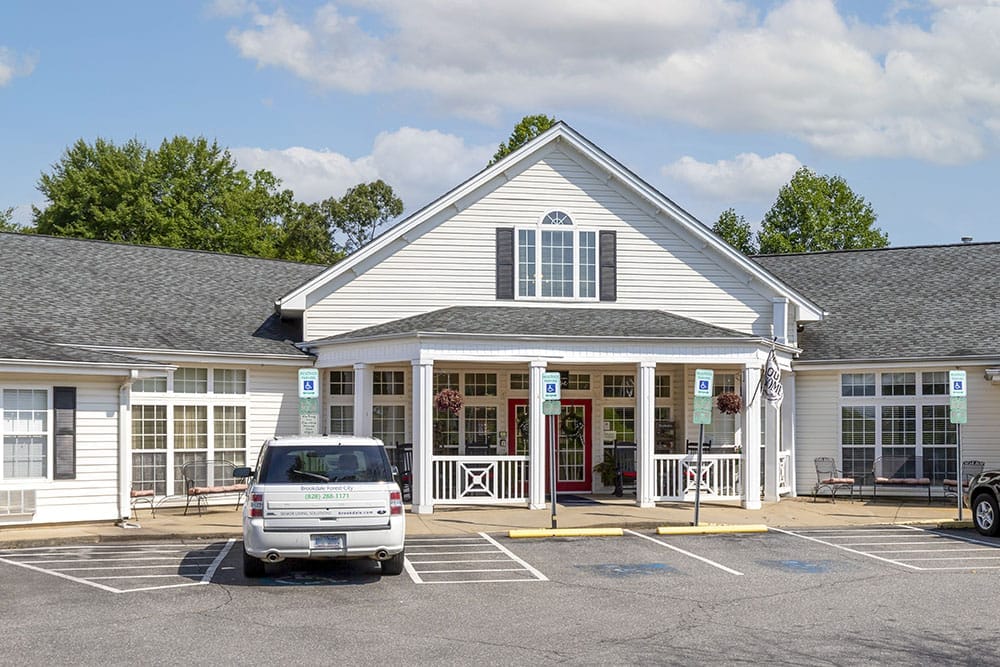 Exterior view of a senior living facility entrance