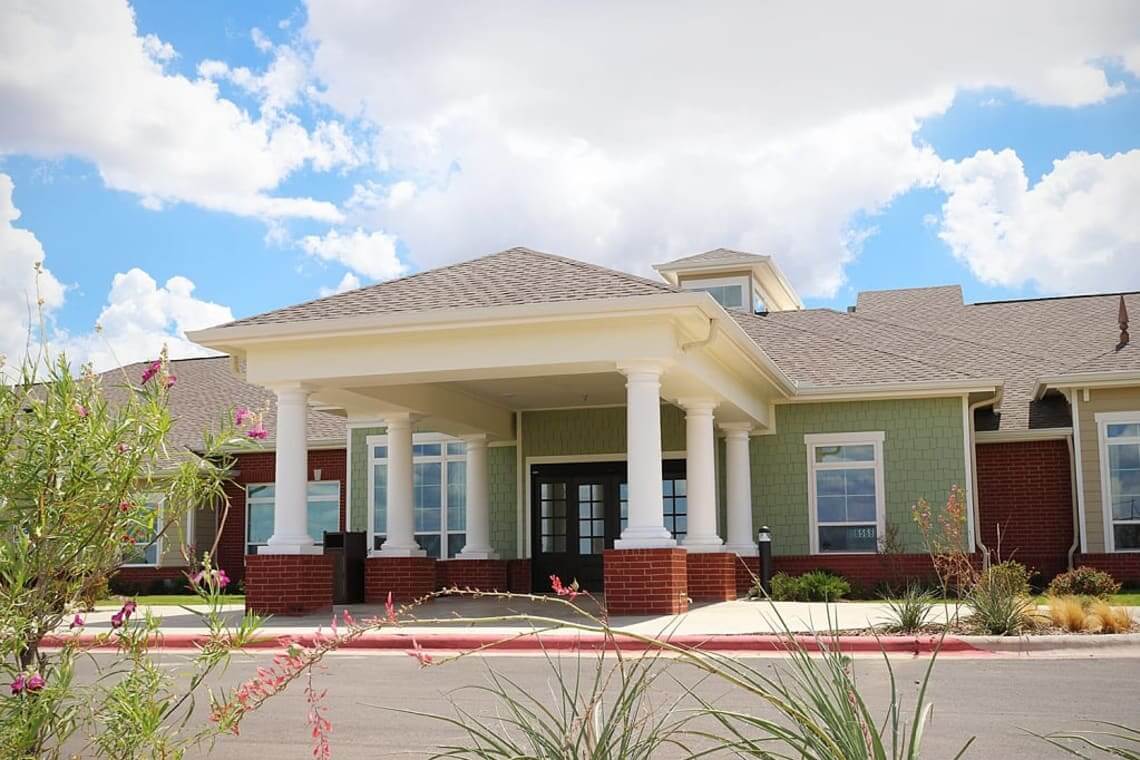 Exterior view of a memory care facility entrance