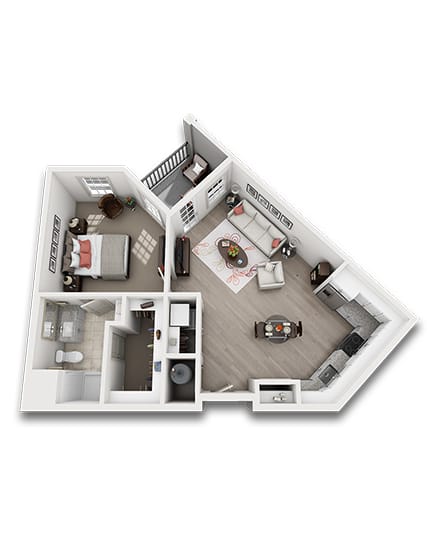 Floor plan of a one-bedroom senior living unit