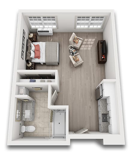Floor plan of a private resident room