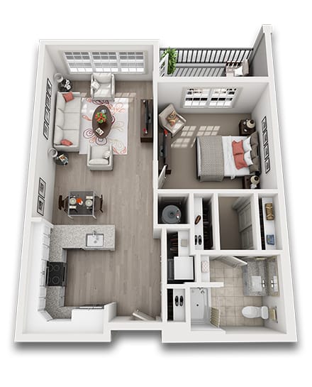 Architectural floor plan of a senior living unit