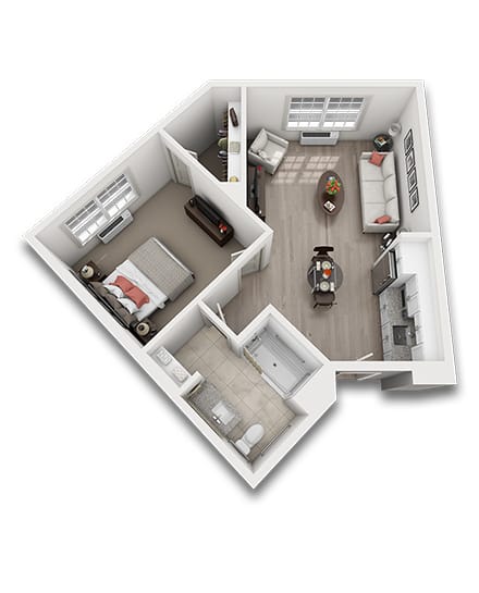 Architectural floor plan of a studio apartment