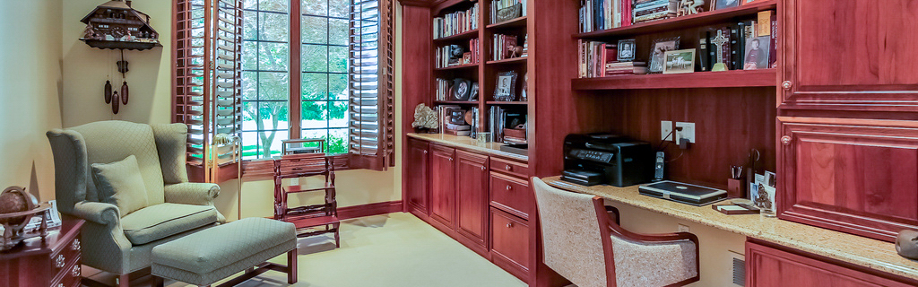 Cozy reading nook with bookshelves and natural light