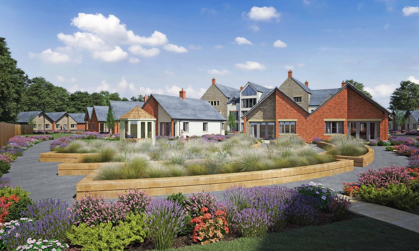 Beautiful landscaped outdoor area of a retirement village
