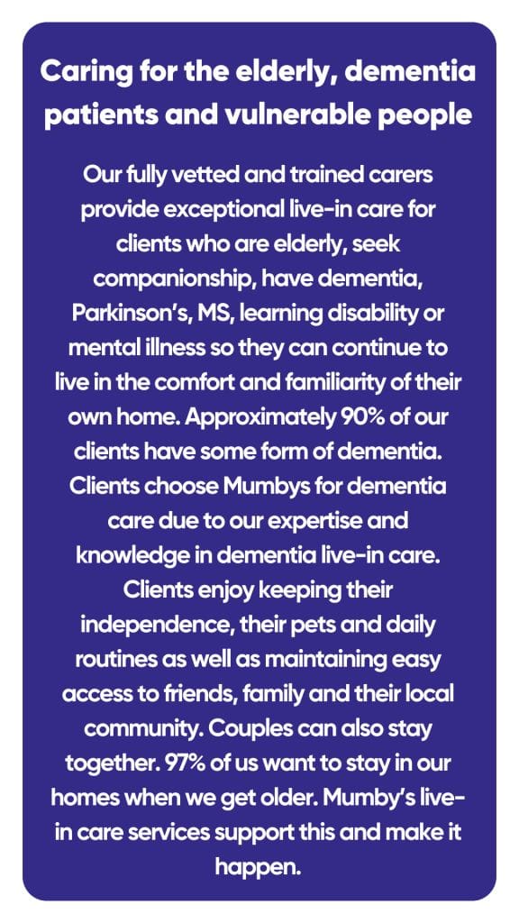 Information about Mumby's live-in care services.