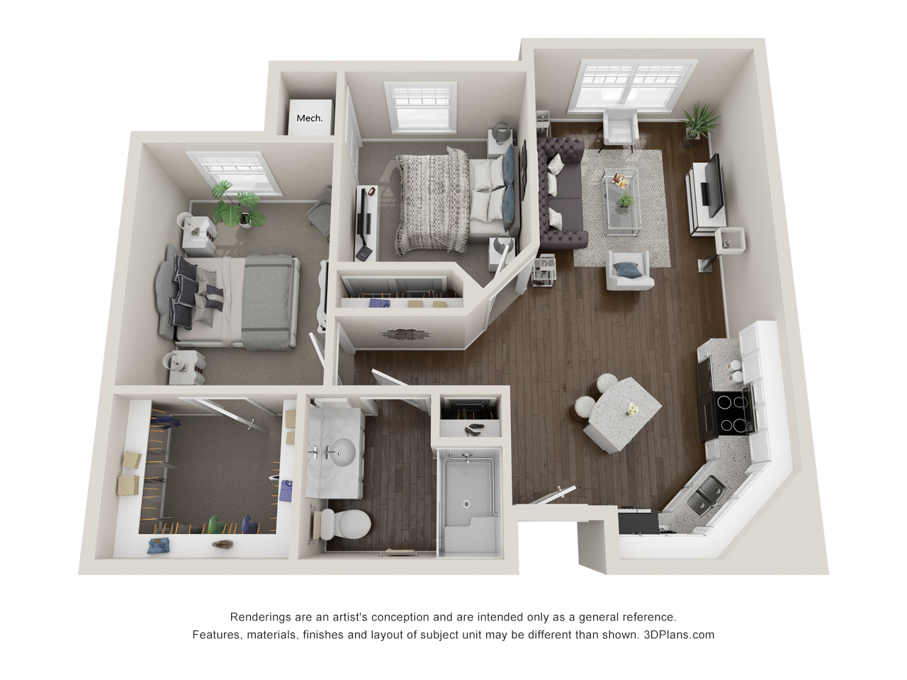 Artist's rendering of a senior living unit layout