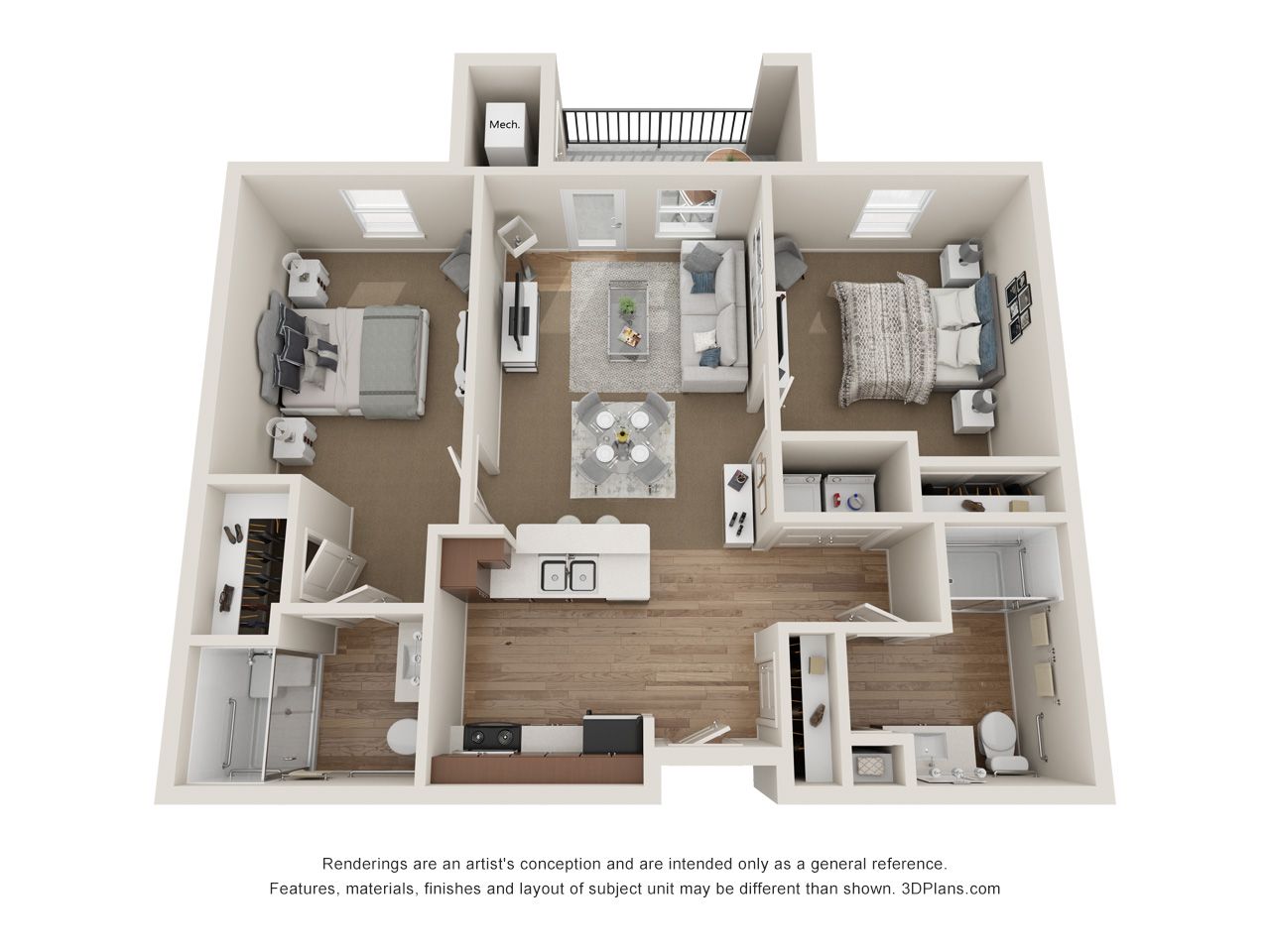 American House West Bloomfield, assisted living in West Bloomfield Township, MI — Floor plan of a two-bedroom senior living apartment