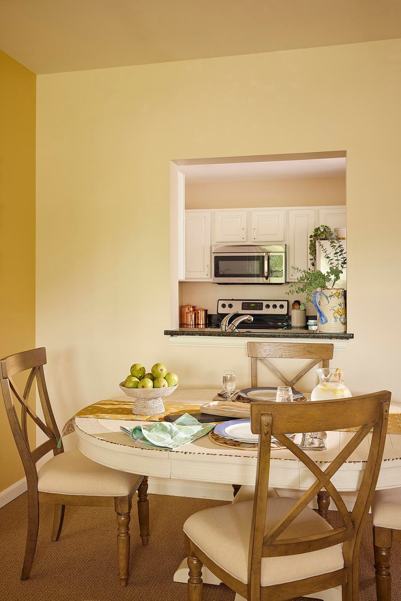Cozy dining area with a kitchen view